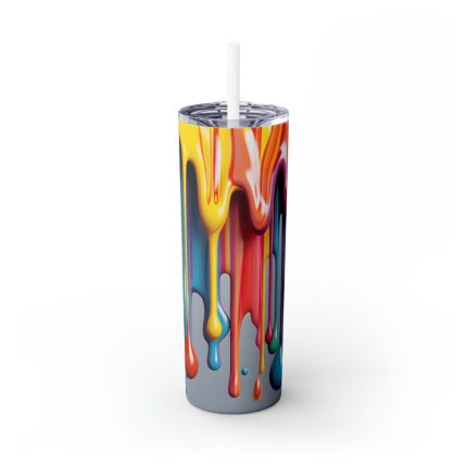 3d Color Dripping Skinny Tumbler With Straw 20oz